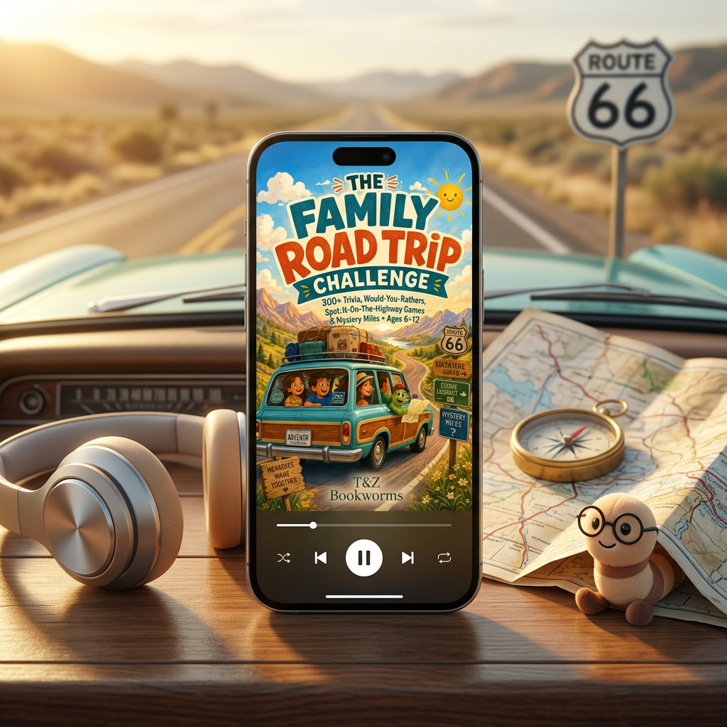 Audiobook playing on phone with Route 66 backdrop