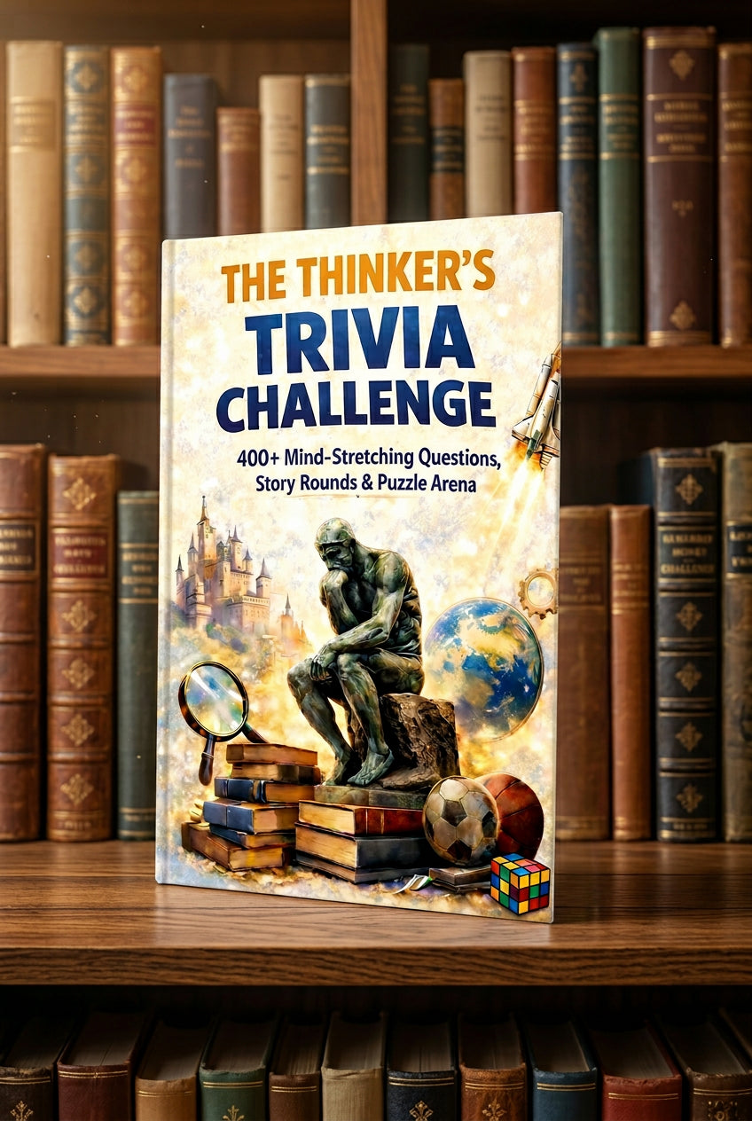 The Thinker's Trivia Challenge — bookshelf mockup