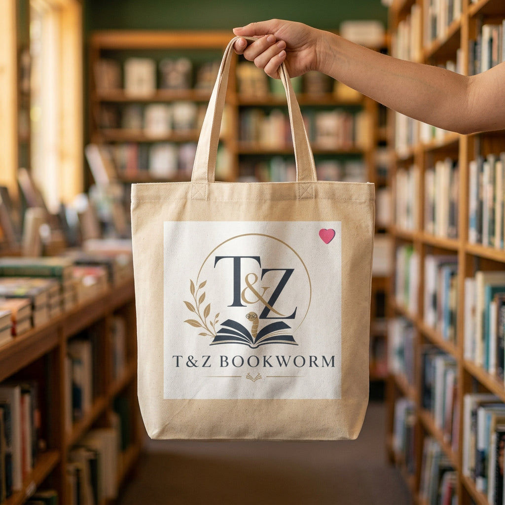 T&Z Bookworm's Tote Bag held in a bookstore aisle