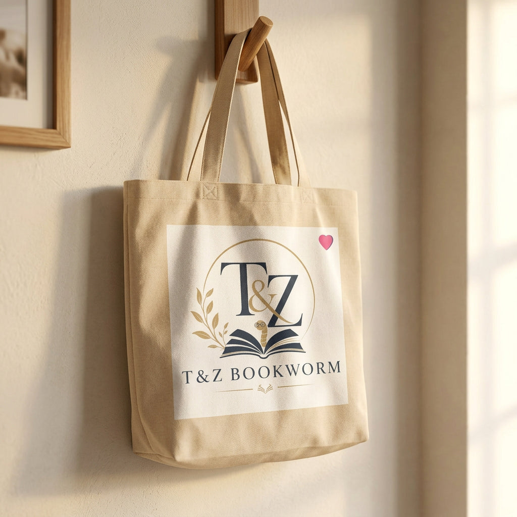 T&Z Bookworm's Tote Bag hanging on a wooden hook