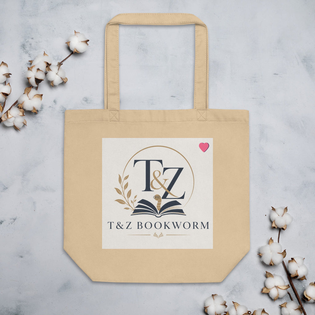 T&Z Bookworm's Tote Bag — pink heart on natural canvas