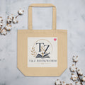 T&Z Bookworm's Tote Bag — pink heart on natural canvas